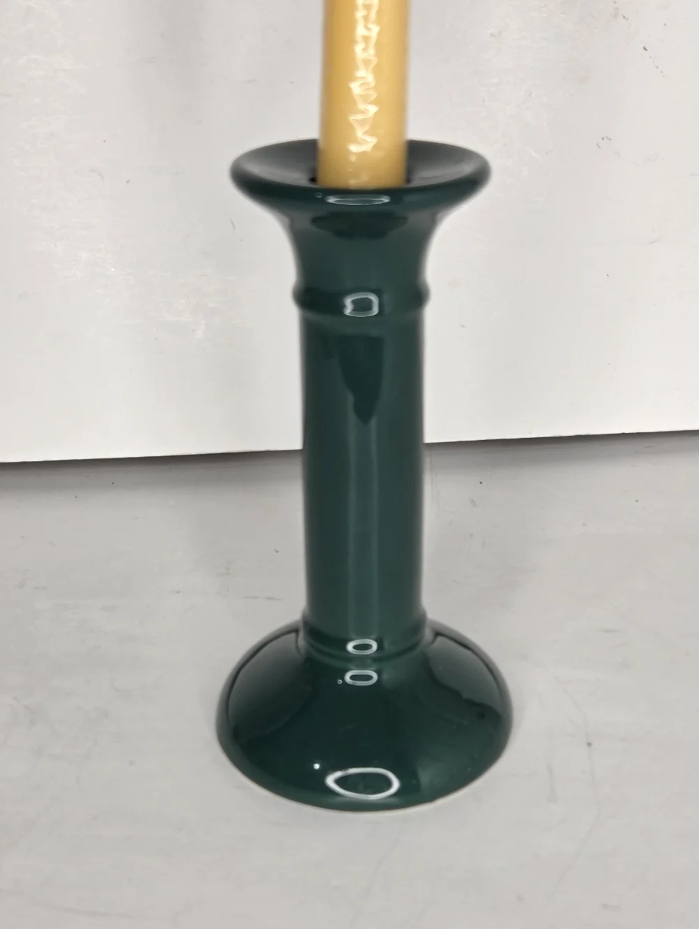 Vintage Hermitage Pottery Green Stoneware‎ Candlestick With Heart Design